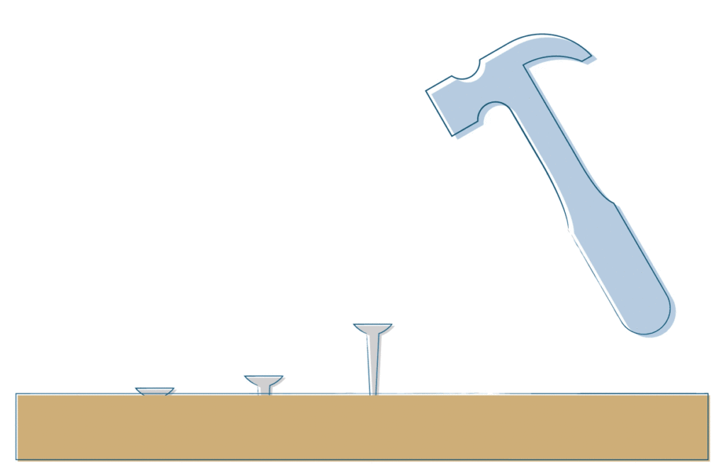 Animation of a hammer hitting 3 different nails that shows the development work habits Animation of a hammer hitting 3 different nails that shows the development work habits