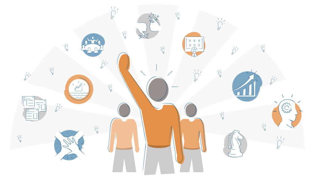 Illustration showing why leaders matter and how managers engage employees and impact the organization