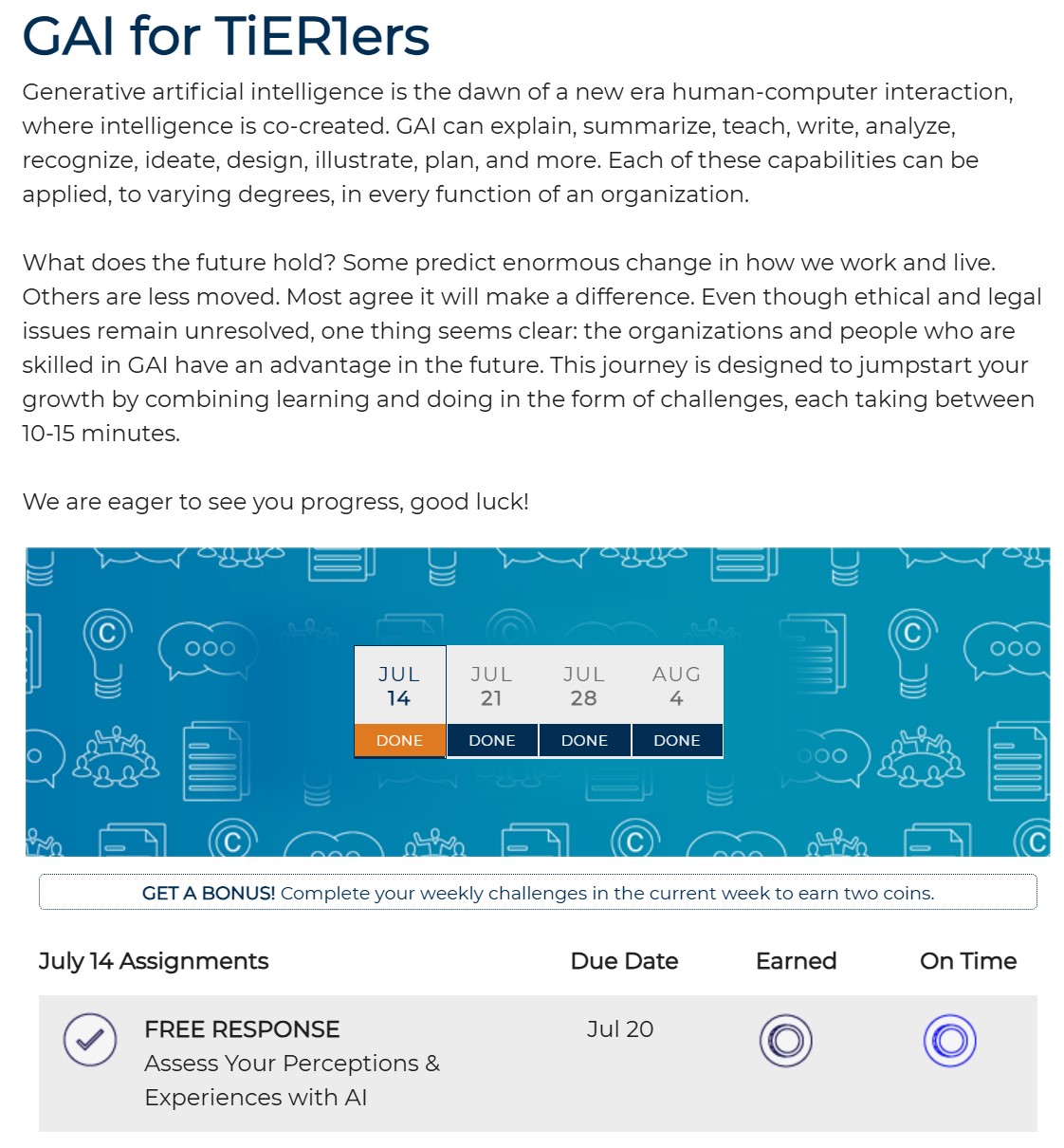 Screenshot from the Adoptify GAI Course for TiER1 Employees