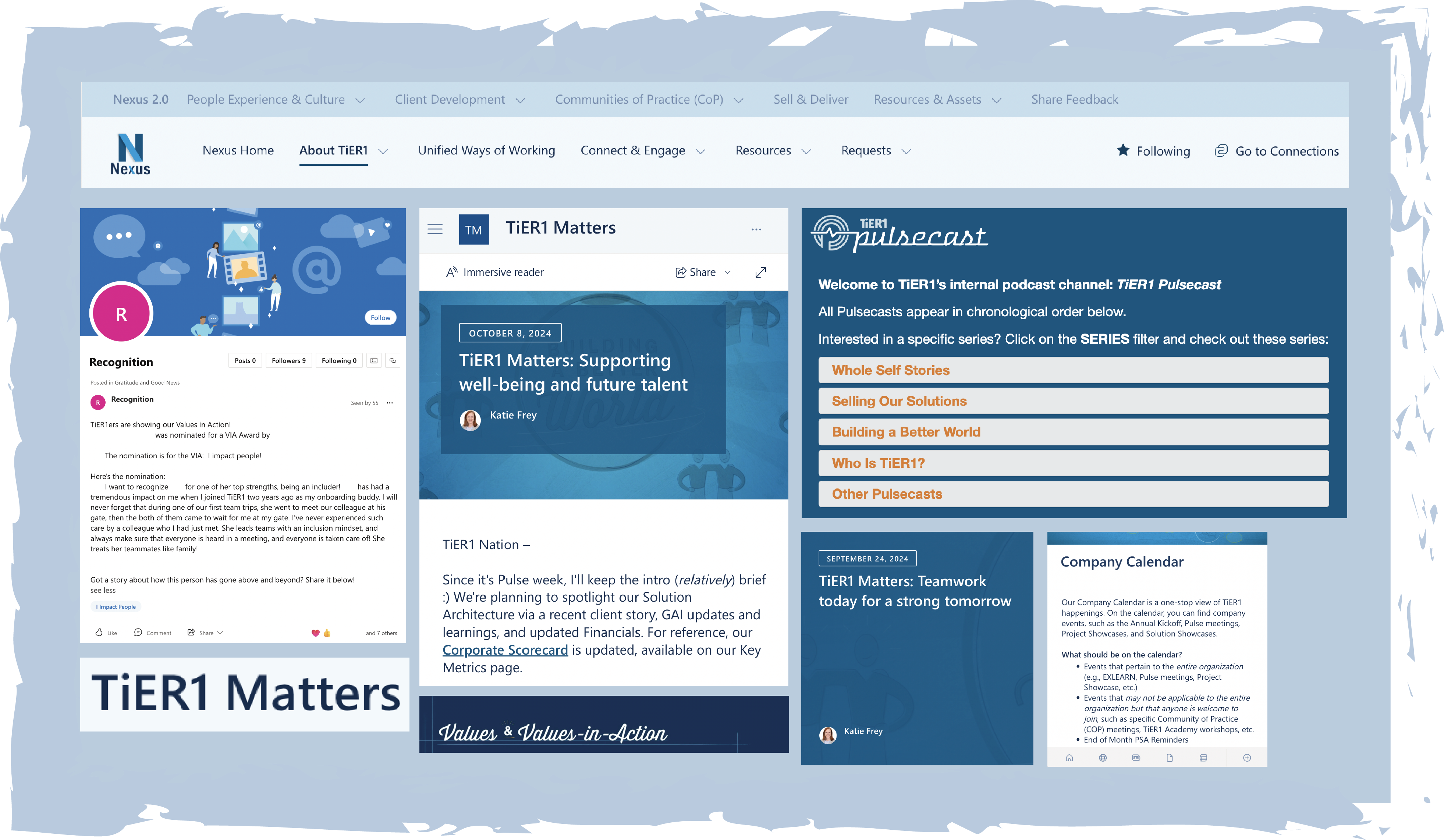 TiER1 Intranet Example Images that support our culture.
